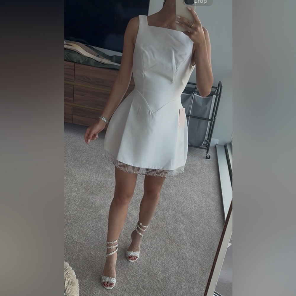 White Satin Open Back Dress XS